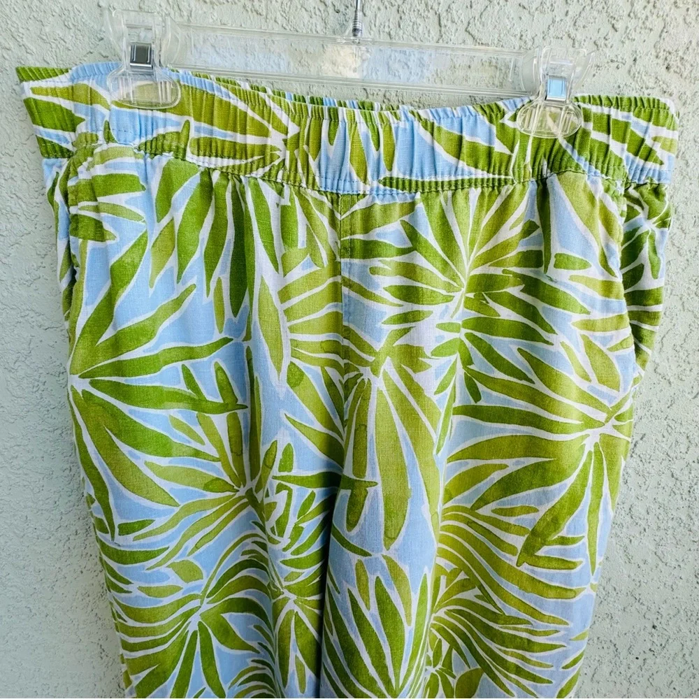 SIGRID OLSEN XL 100% linen wide leg pull on pants palm leaves tropical pockets - Picture 2 of 7